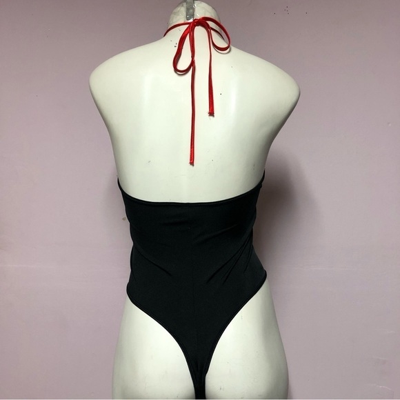 DREAMGIRL Sexy Black Lace & Red Satin Lace Up Bodysuit Size Small - Picture 2 of 7